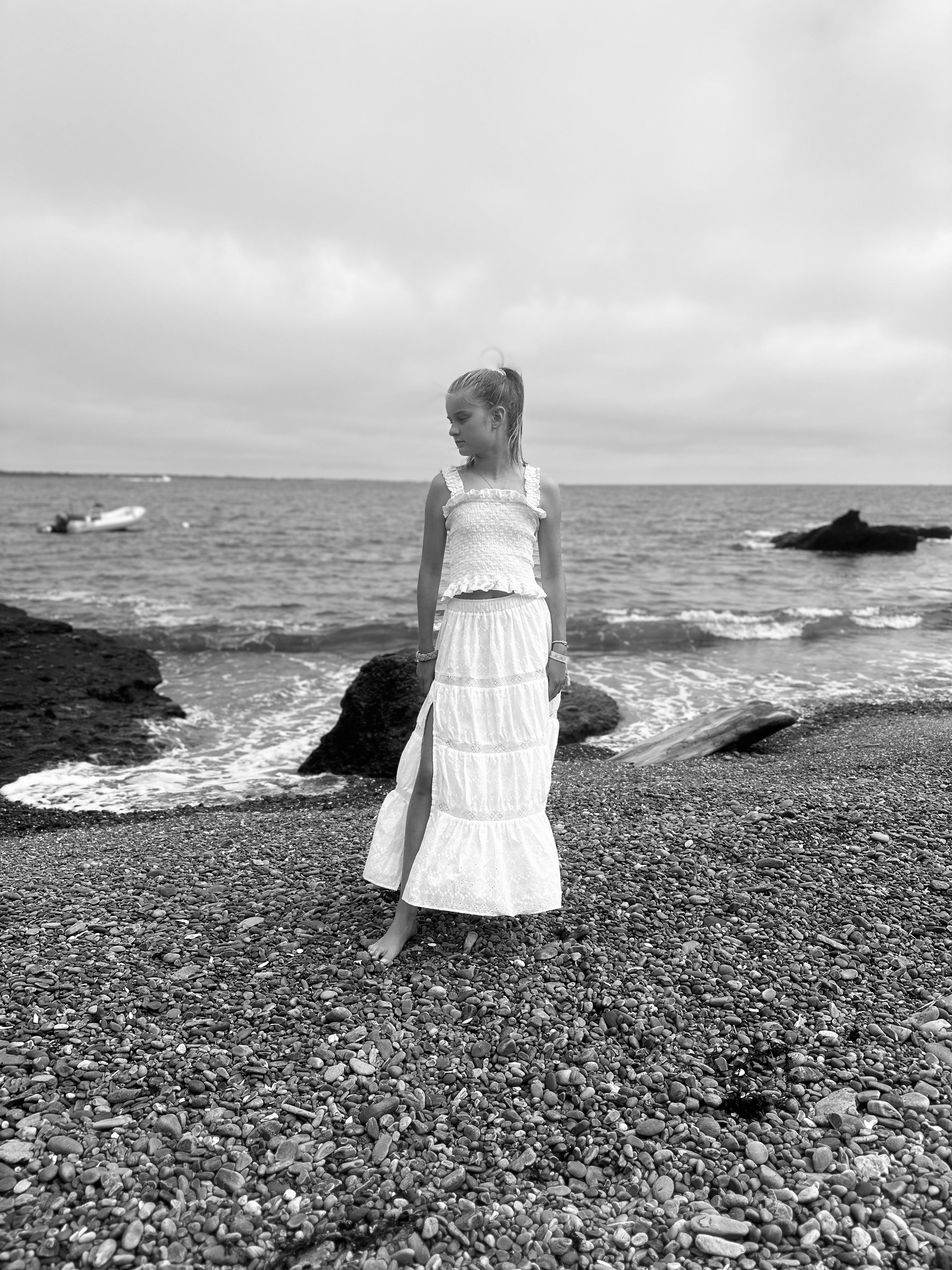 White Long Ruffle Skirt