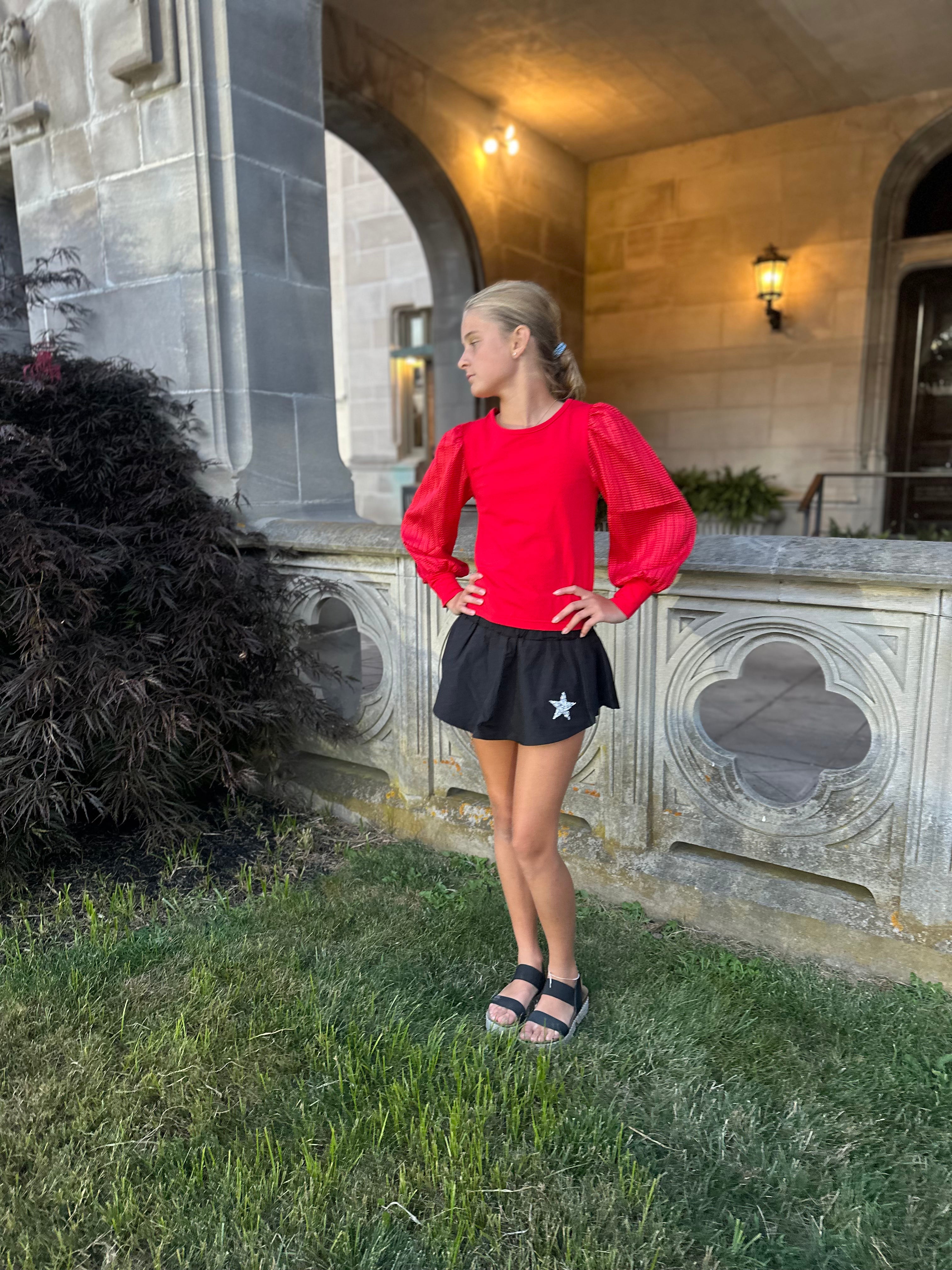 Black Textured Sleeve Top