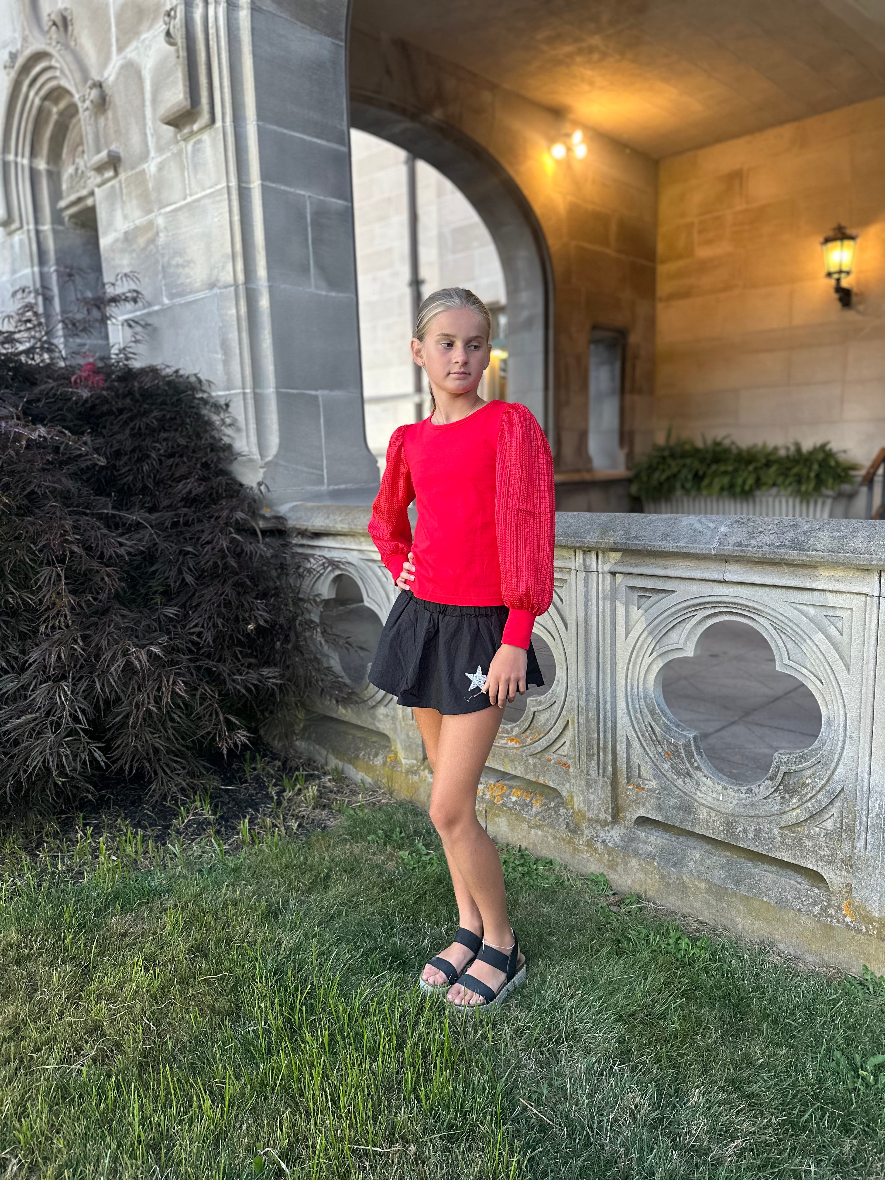 Black Textured Sleeve Top