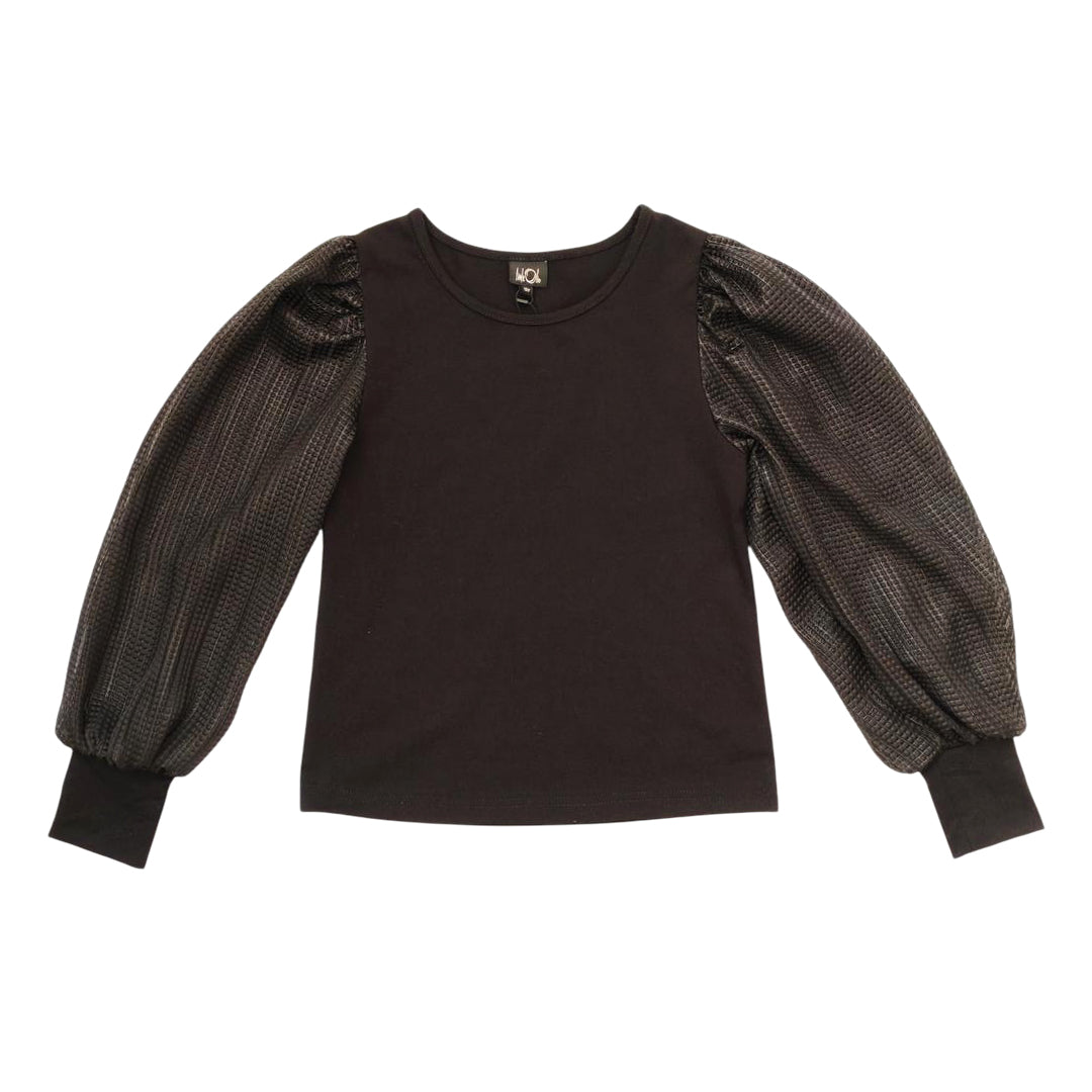 Black Textured Sleeve Top
