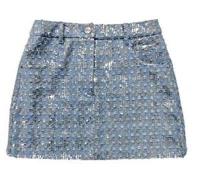 Light Blue Denim Sequin Embroidered Skirt