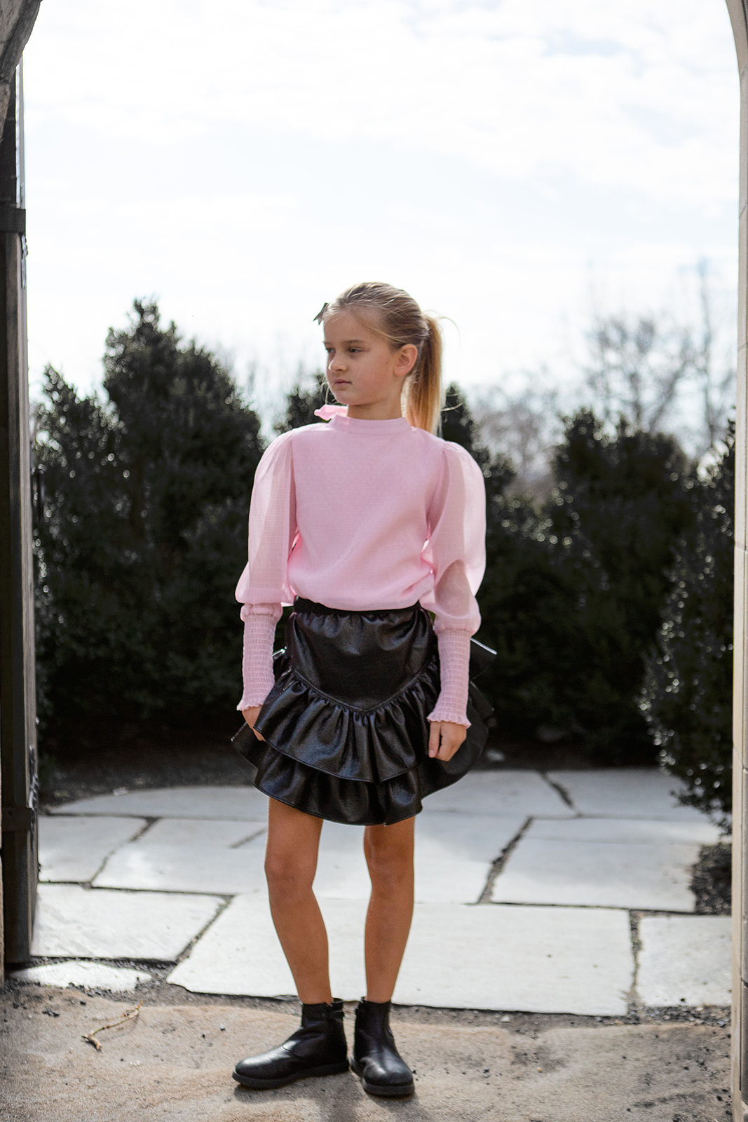 Pink Tie Blouse with Gathered Balloon Sleeve FW23