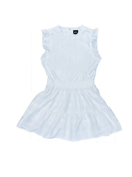 White Ruffle Shoulder Sleeveless Dress