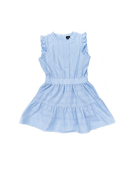 Blue Ruffle Shoulder Sleeveless Dress