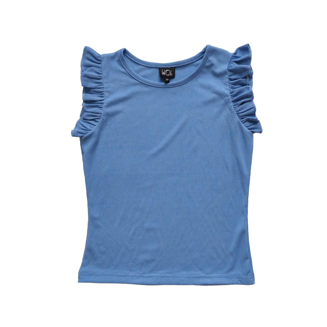 Blue Rib Flutter Sleeve Top