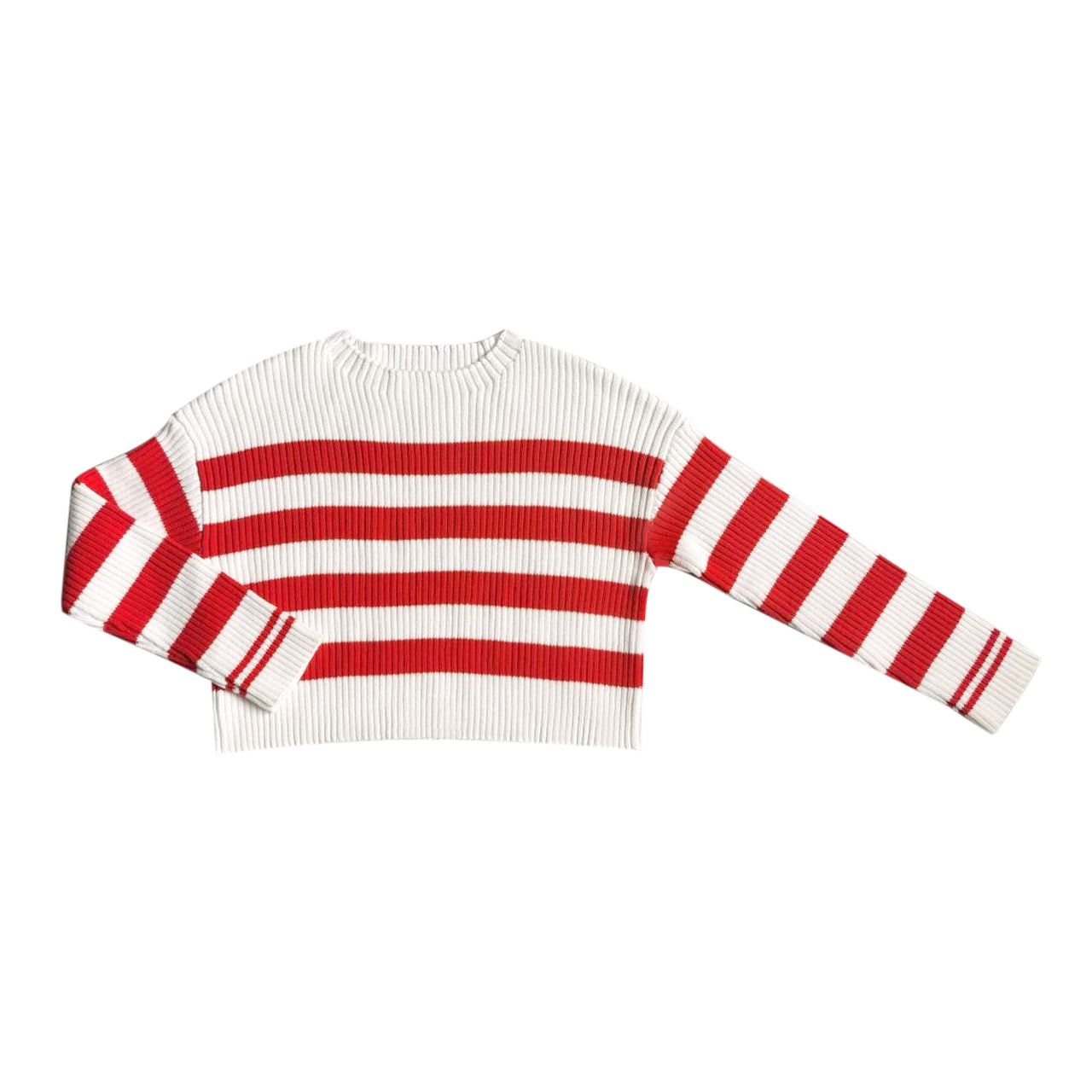 White & Red Stripe Cotton Sweater
