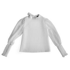 White Tie Blouse with Gathered Balloon Sleeve WS – Little Olin