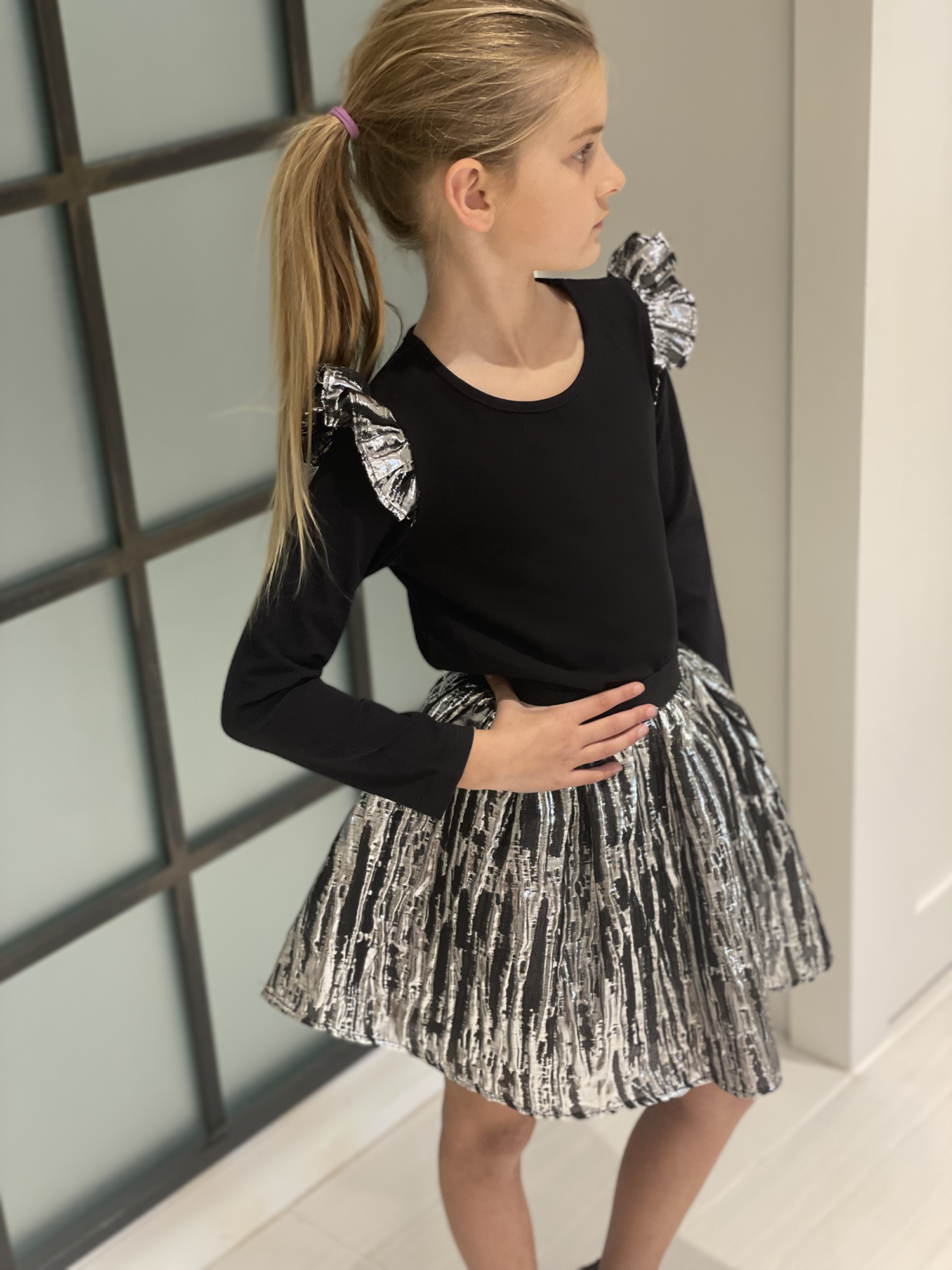 Black Top with Silver Ruffle