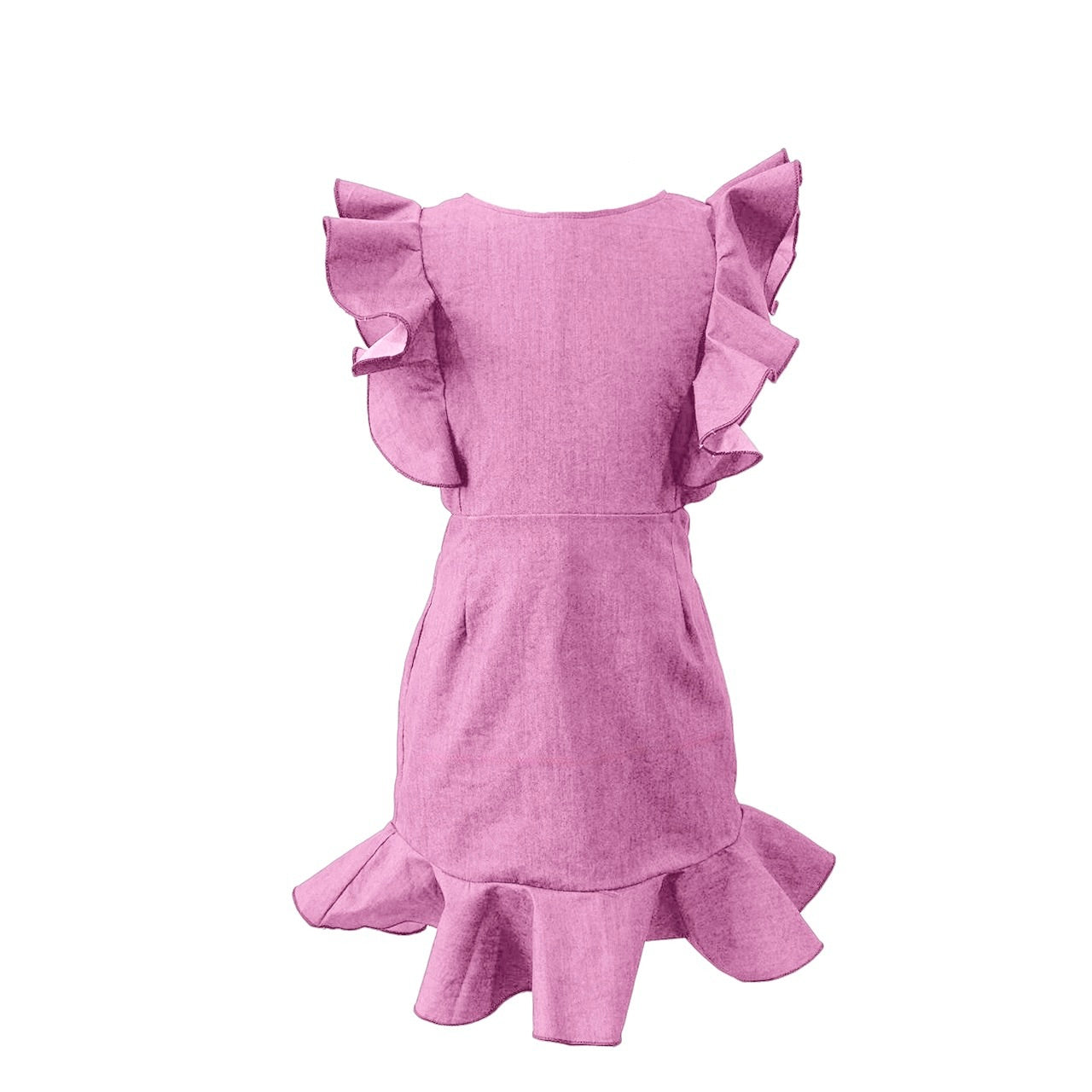 Cut Out Denim Pink Ruffle Dress
