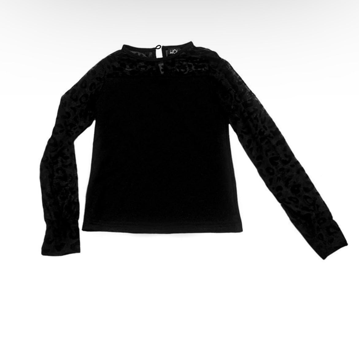 Black jersey top with leopard sleeves