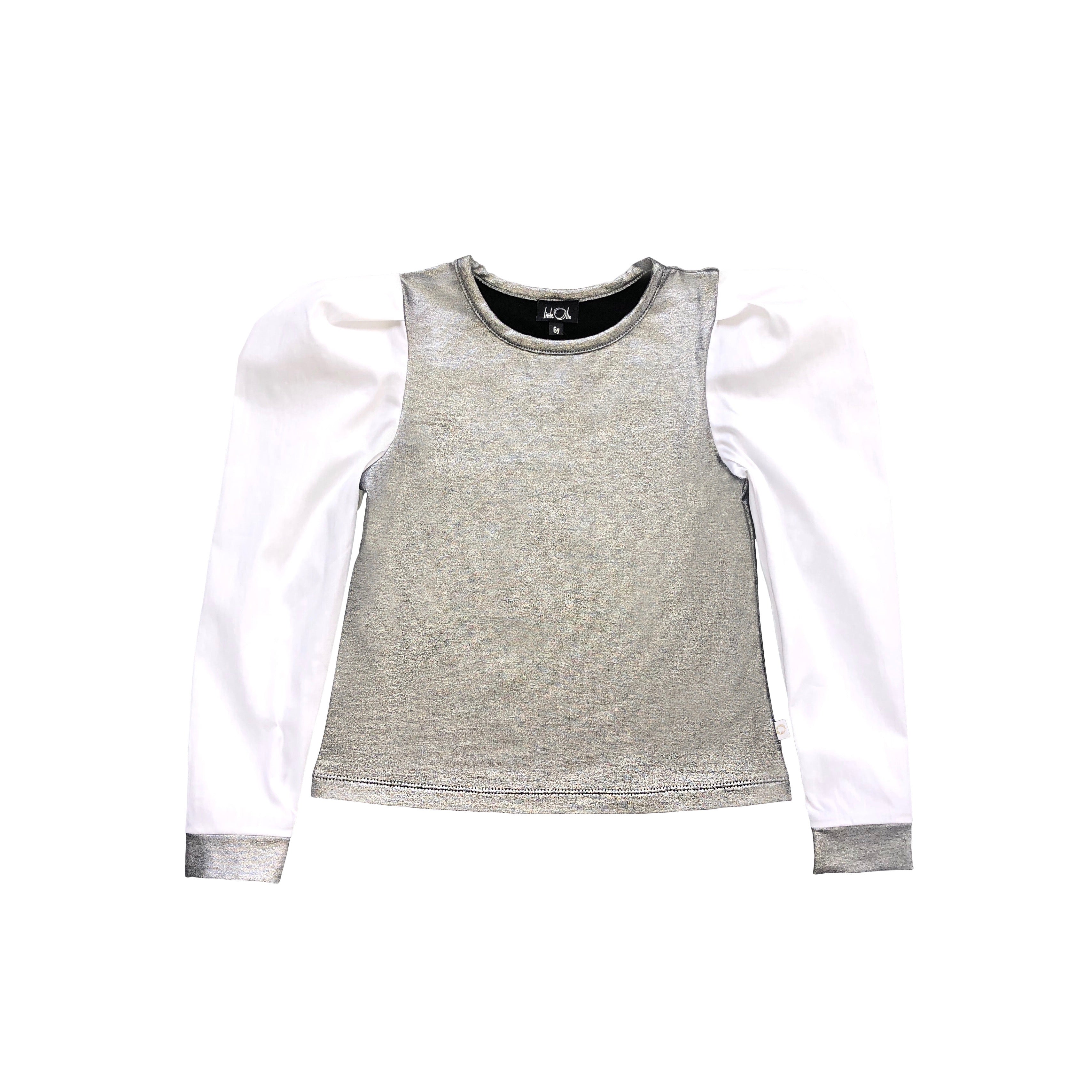 Puffed Sleeve Silver Blouse