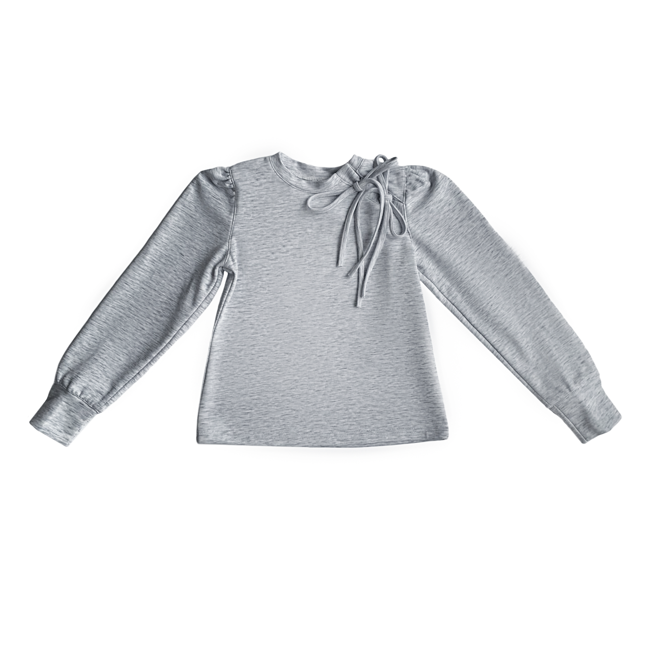 Gray Tie Top with Gathered Sleeve