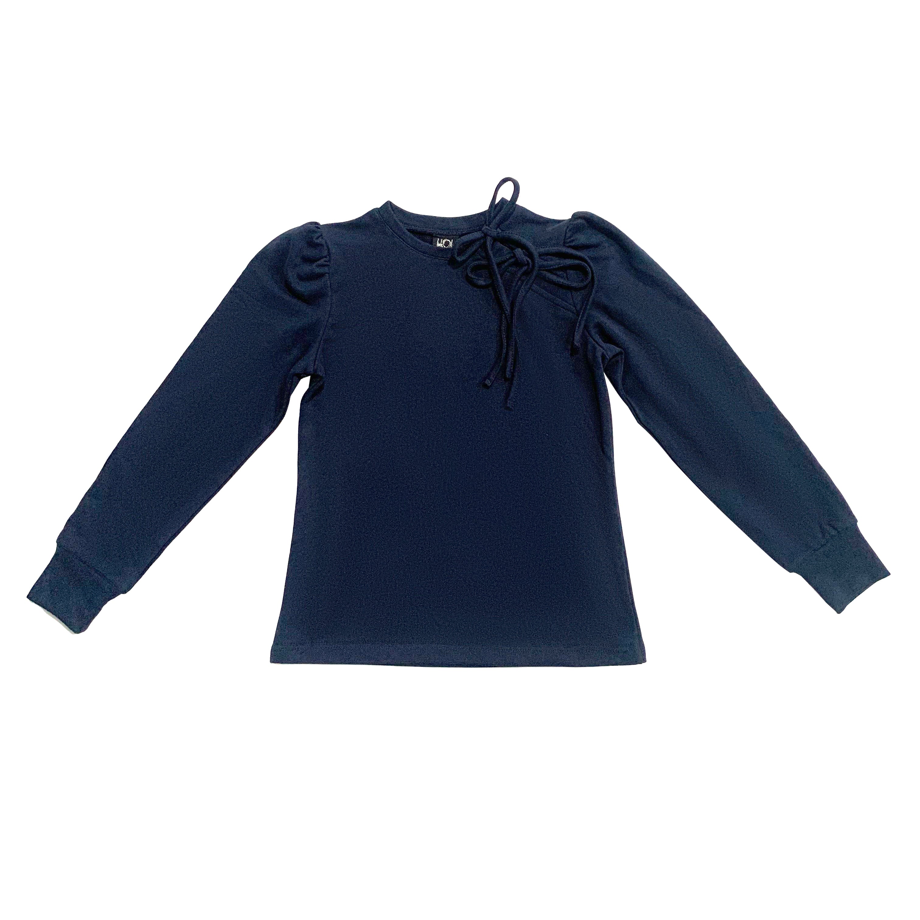 Navy Tie Top with Gathered WS Sleeve